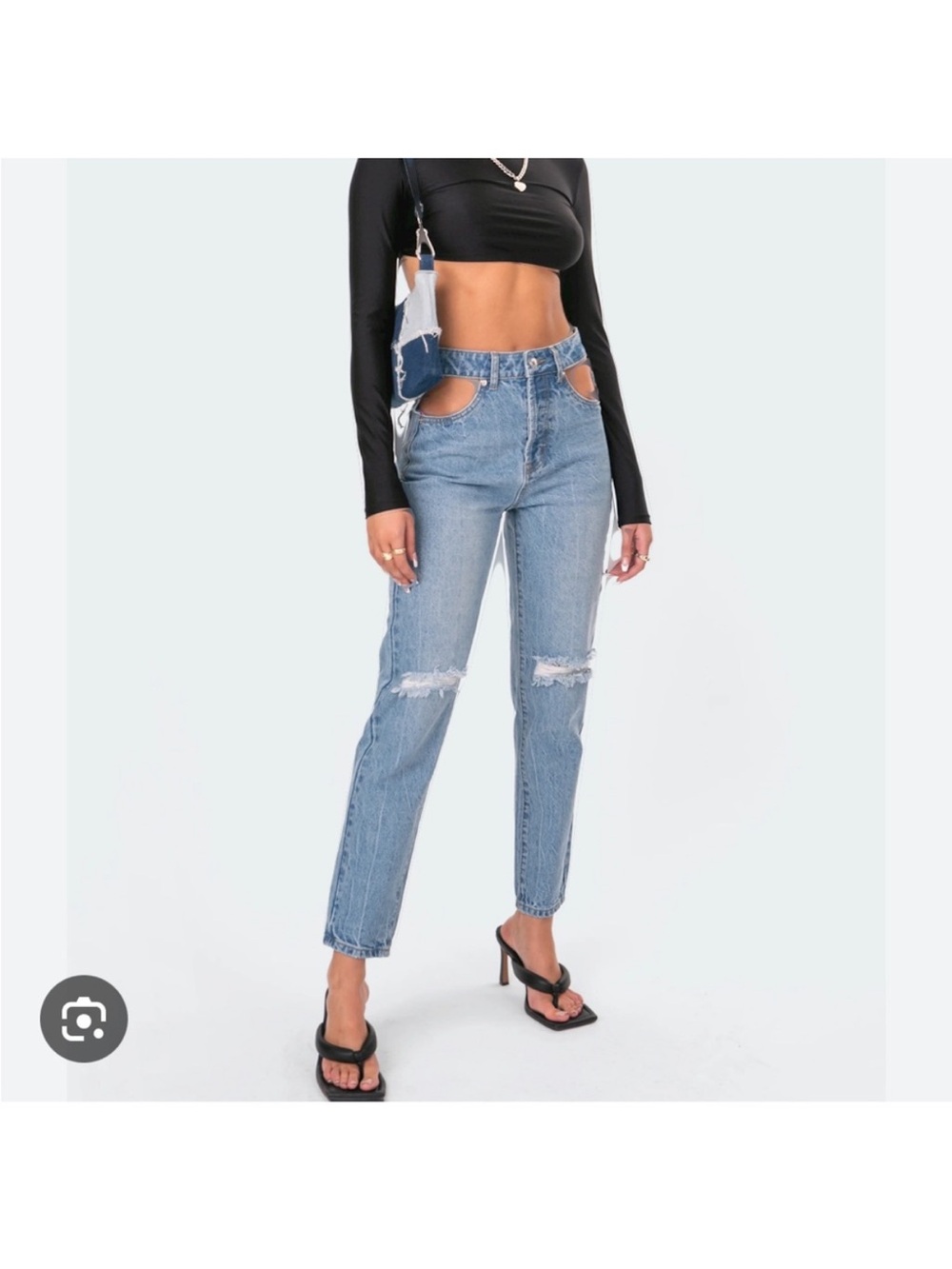 Edikted Light Blue High-Rise Cut-Out Jeans